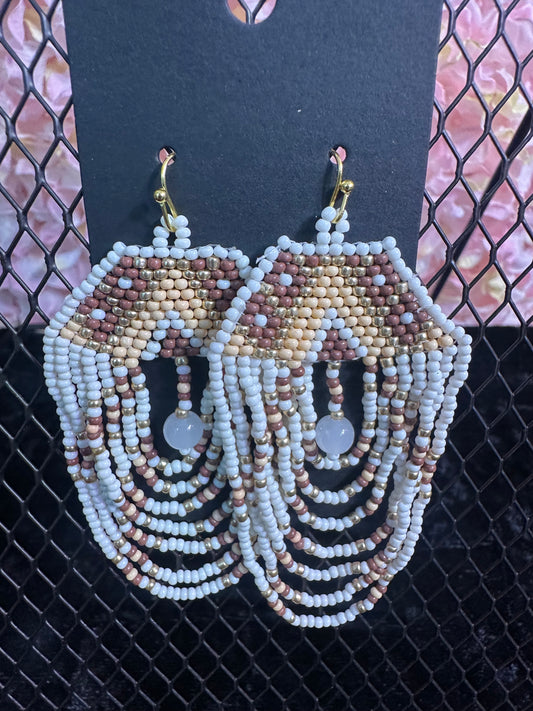 Summer Chandelier Beaded Earrings White