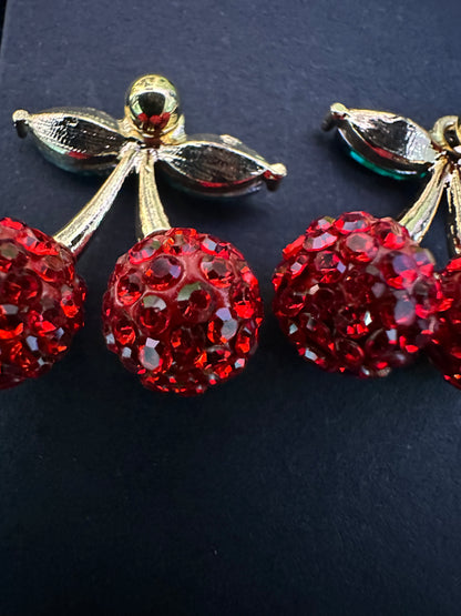 Red Crystal Cherry Baby Embellished Earrings