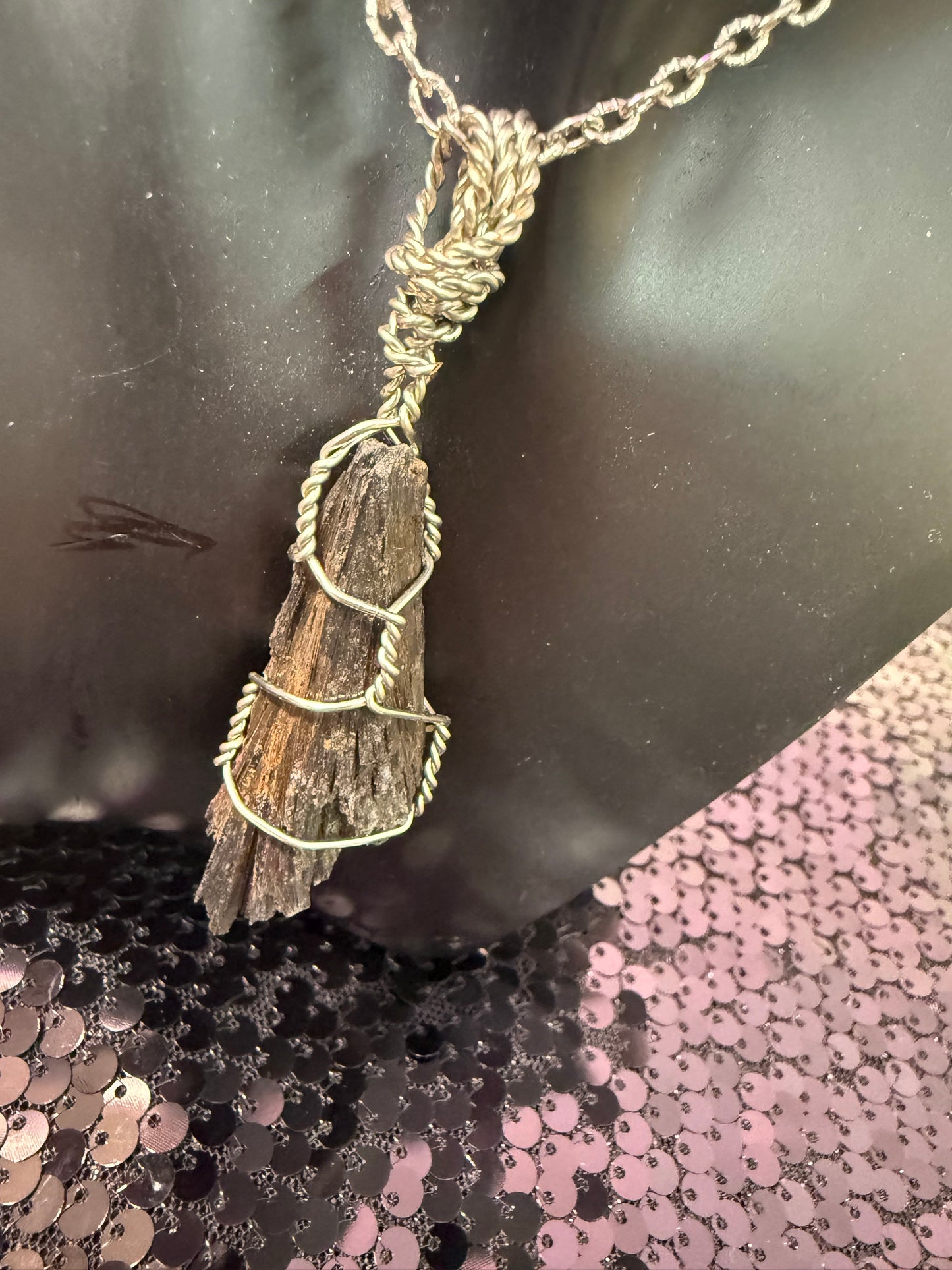 Black Kyanite hand wrapped pendant