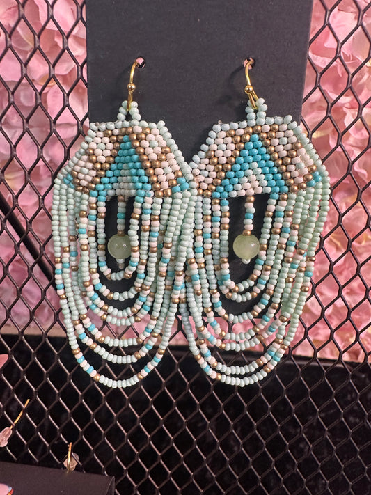 Chandelier Beaded Earrings-Blue