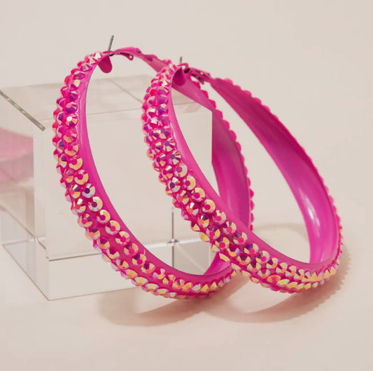 Pink Embellished Hoop Earrings
