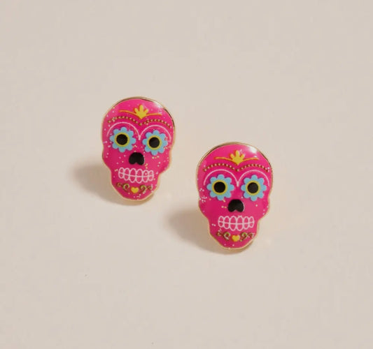 Pink Dia de Los Muertos earrings