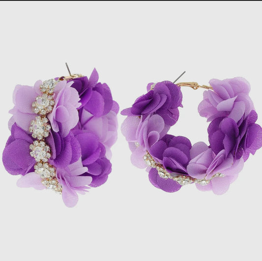Purple rhinestone and fabric Dia de Los Muertos earrings