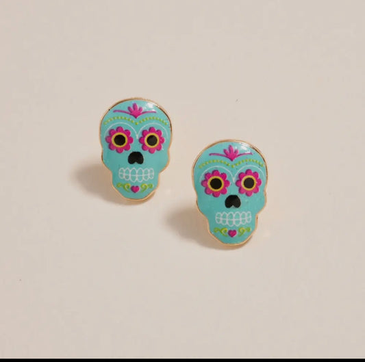 Blue Dia de Los Muertos Earrings