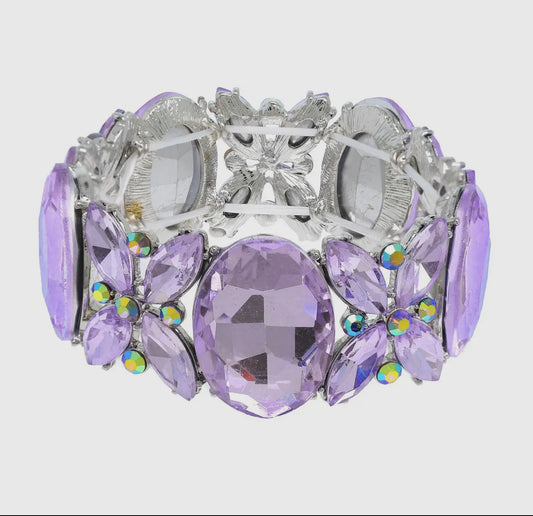 Purple Crystal Gemstone Oval Floral cluster bracelet