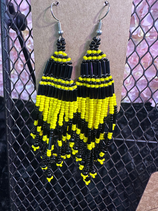 Black and yellow 2”beaded earrings