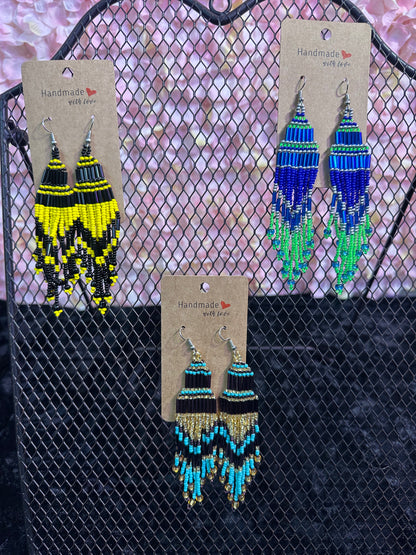 Black and yellow 2”beaded earrings