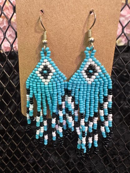 Turquoise black beaded earrings