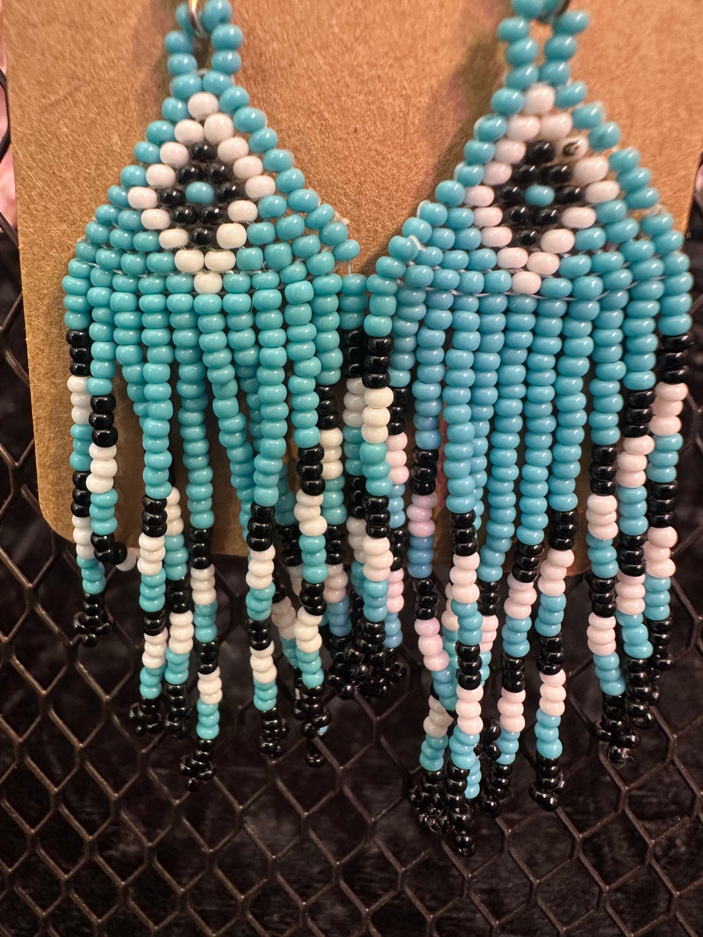 Turquoise black beaded earrings