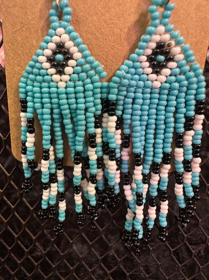Turquoise black beaded earrings