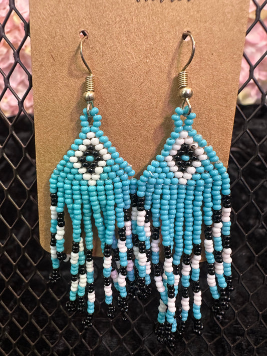 Turquoise black beaded earrings
