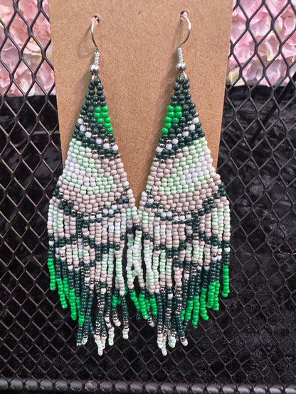 Green 2” beaded earrings