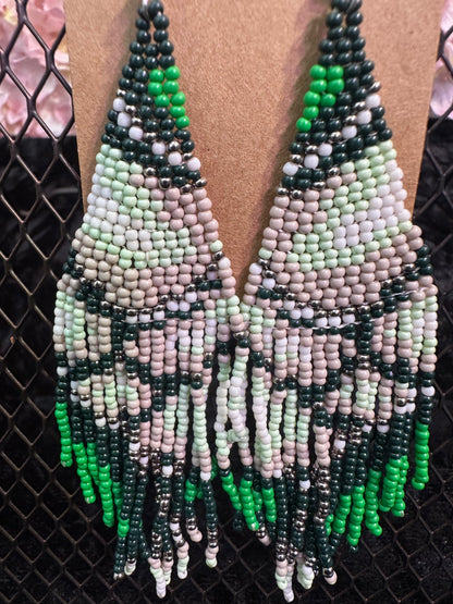 Green 2” beaded earrings