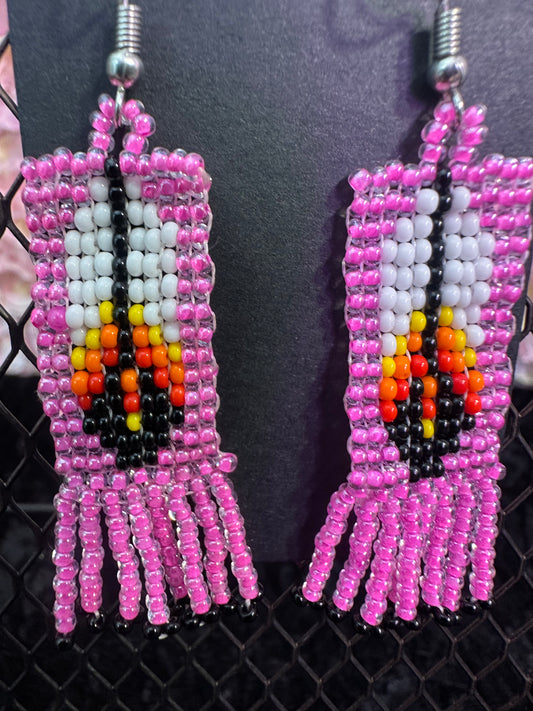 Pink feather beaded earrings