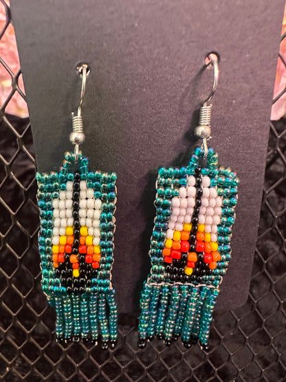 Teal Feather beaded earrings