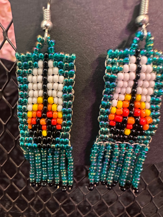 Teal Feather beaded earrings