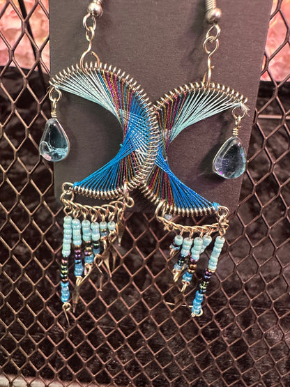 Baby Blue Evil eye moon beaded earrings