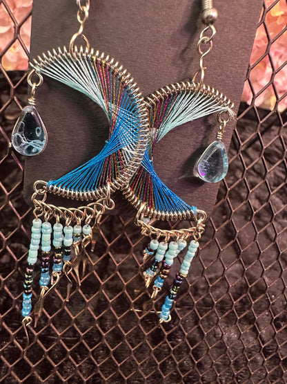 Baby Blue Evil eye moon beaded earrings
