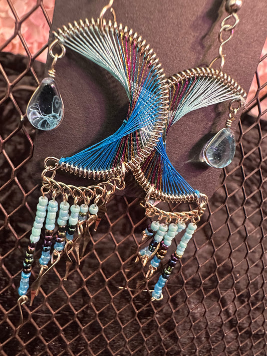 Baby Blue Evil eye moon beaded earrings