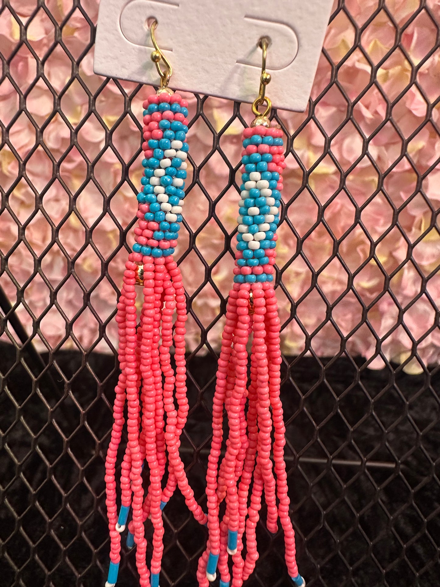 Pink blue dangle earrings