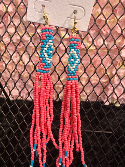 Pink blue dangle earrings