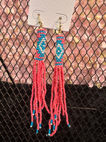 Pink blue dangle earrings