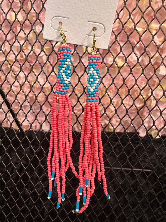 Pink blue dangle earrings