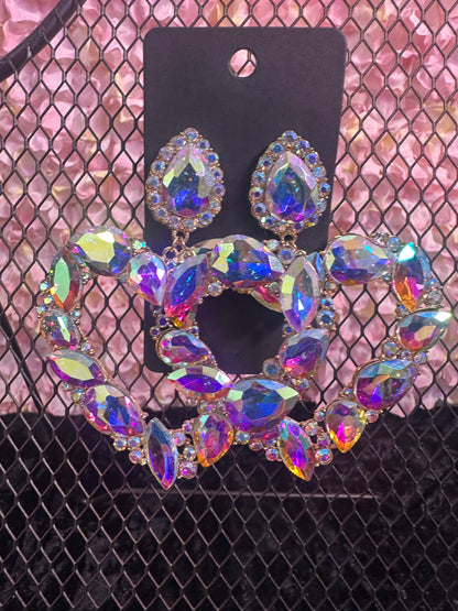 Large heart rhinestone earrings