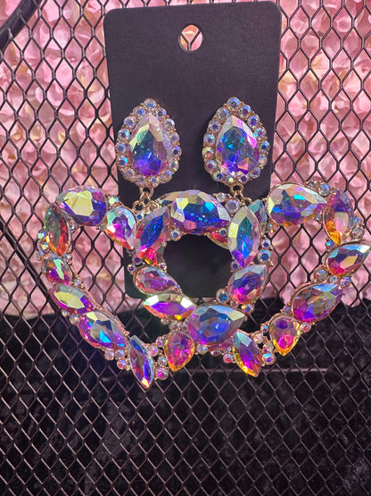 Large heart rhinestone earrings