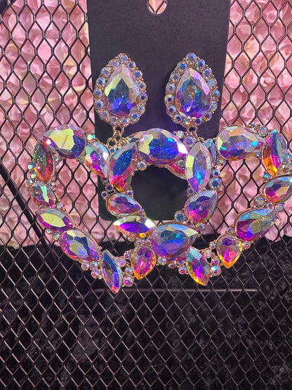 Large heart rhinestone earrings