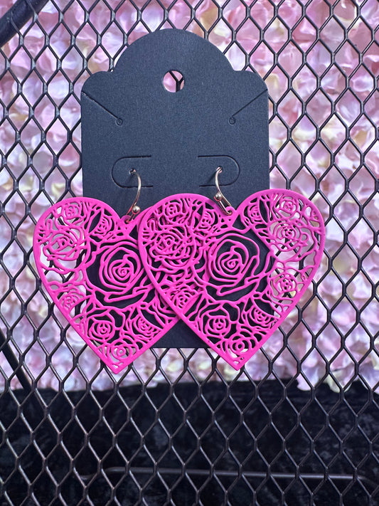 Pink Rose heart earrings