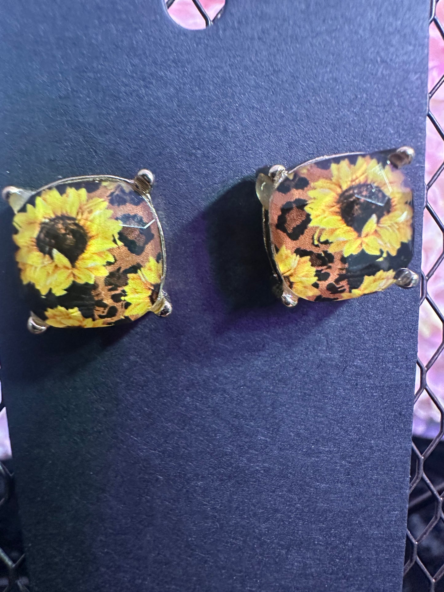 Sunflower animal print studs