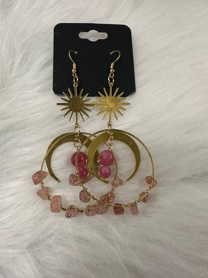 Strawberry moon celestial earrings