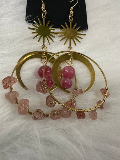 Strawberry moon celestial earrings