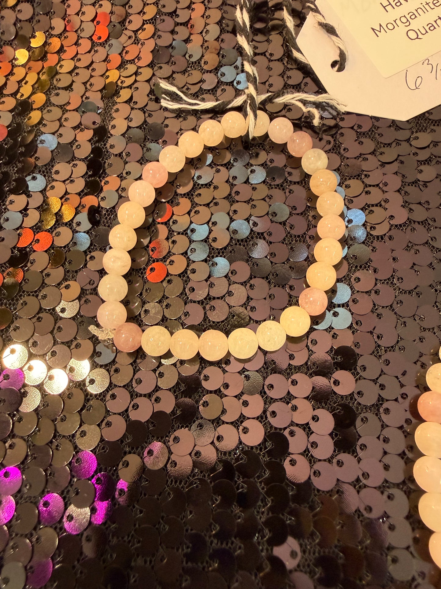 Morganite w Rose Quartz handmade bracelet