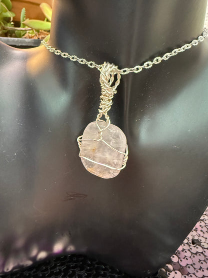Rose Quartz Handwrapped Pendant