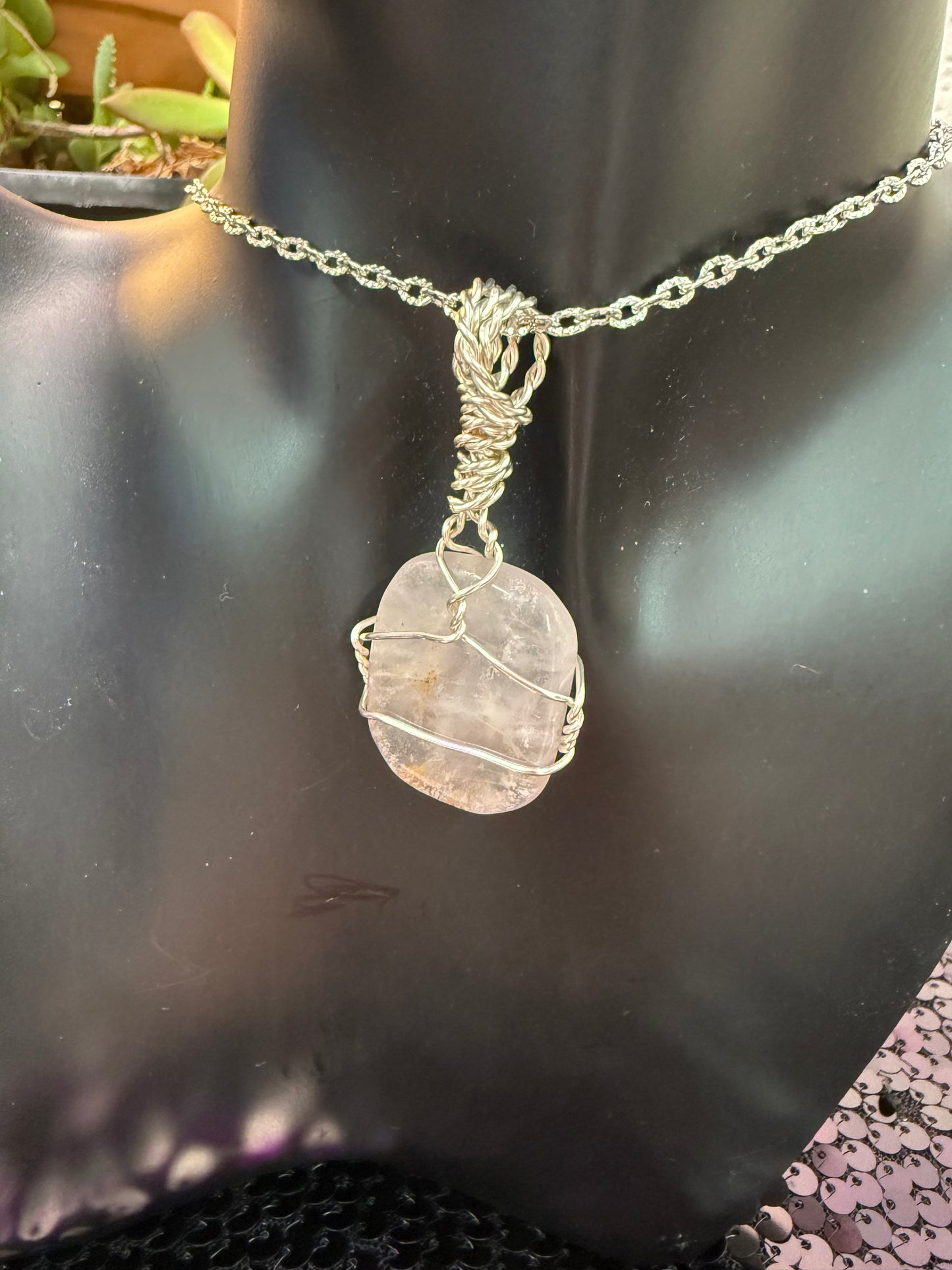 Rose Quartz Handwrapped Pendant