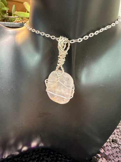 Rose Quartz Handwrapped Pendant