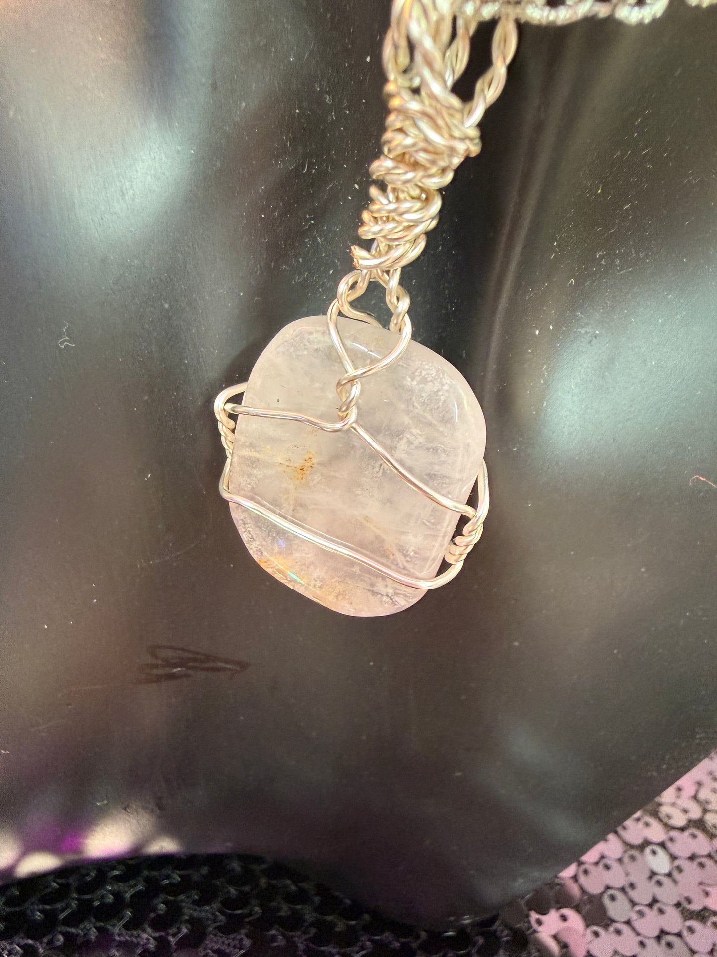 Rose Quartz Handwrapped Pendant