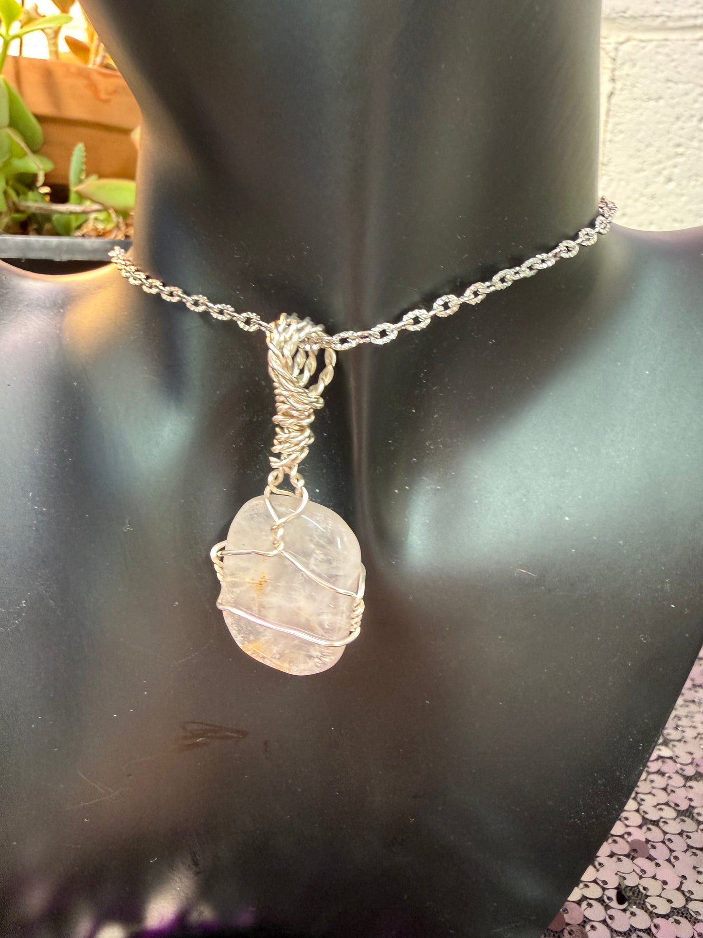 Rose Quartz Handwrapped Pendant