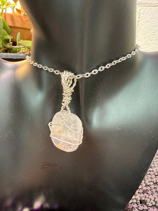 Rose Quartz Handwrapped Pendant