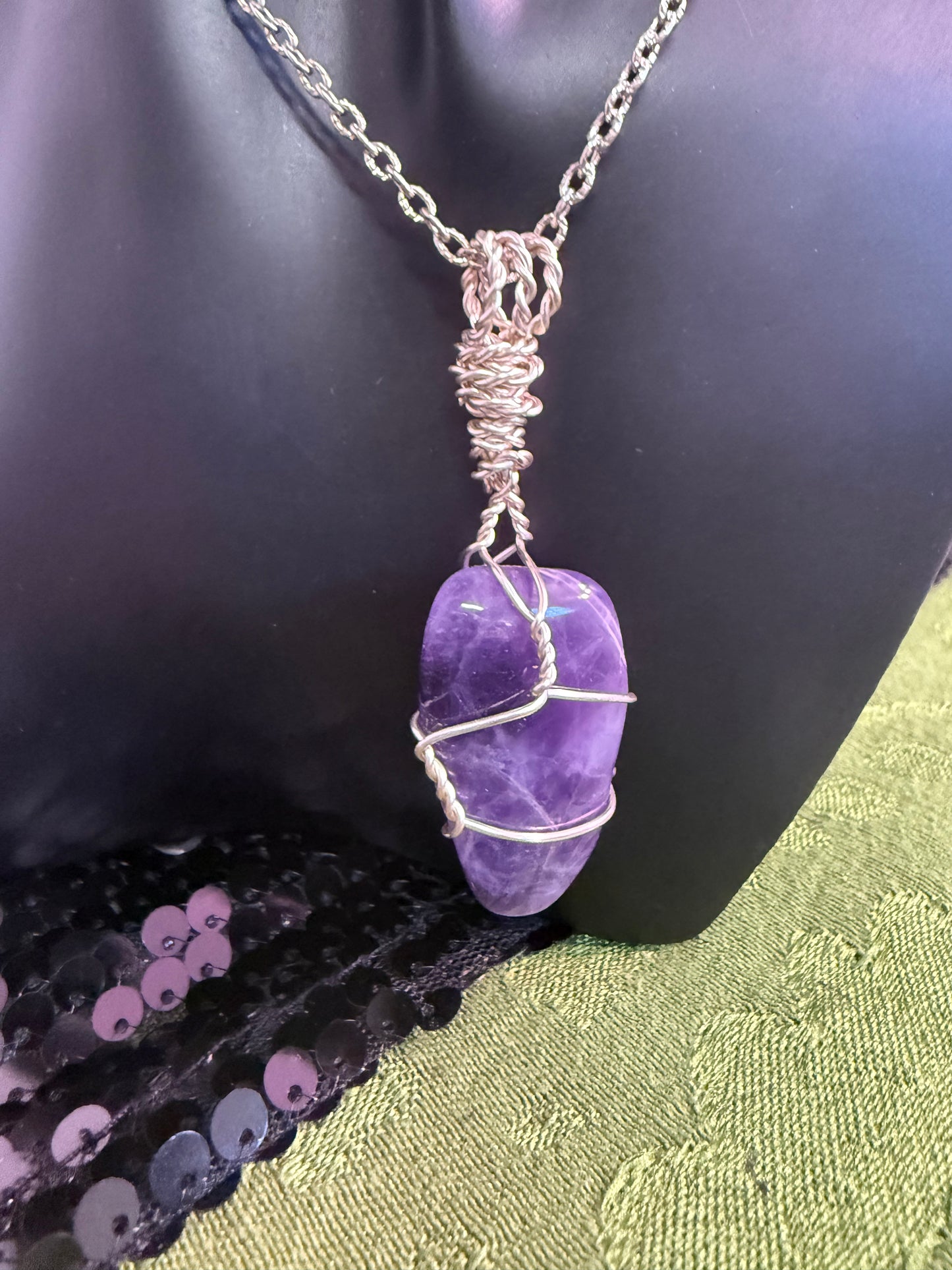 Chevron hand wrapped Crystal pendant