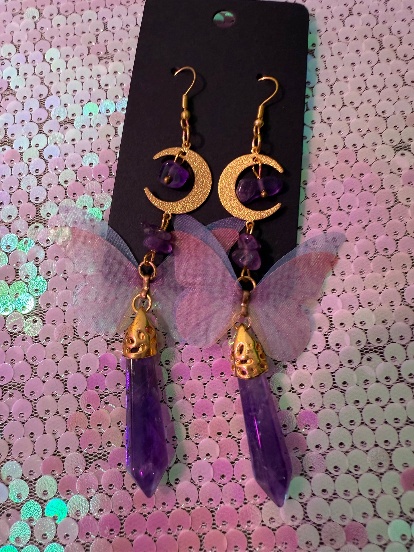 Amethyst Moon Butterfly Earrings