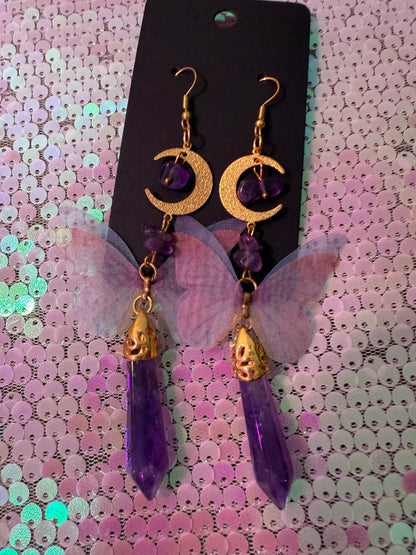 Amethyst Moon Butterfly Earrings
