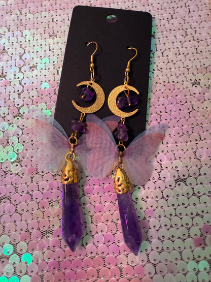 Amethyst Moon Butterfly Earrings