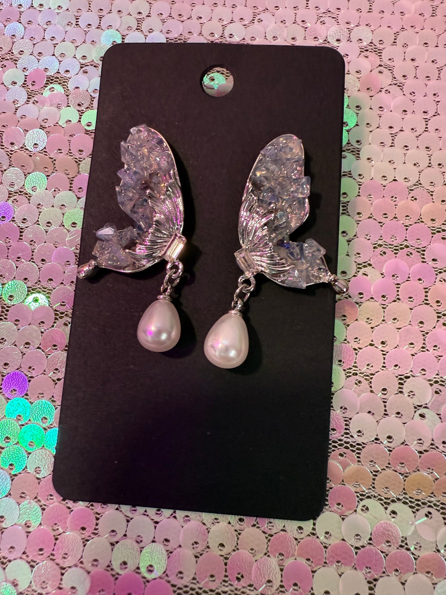 Pearl Pendant Crystal Butterfly earrings