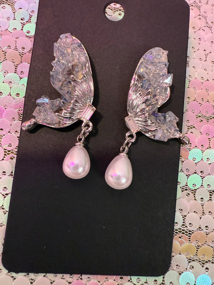 Pearl Pendant Crystal Butterfly earrings