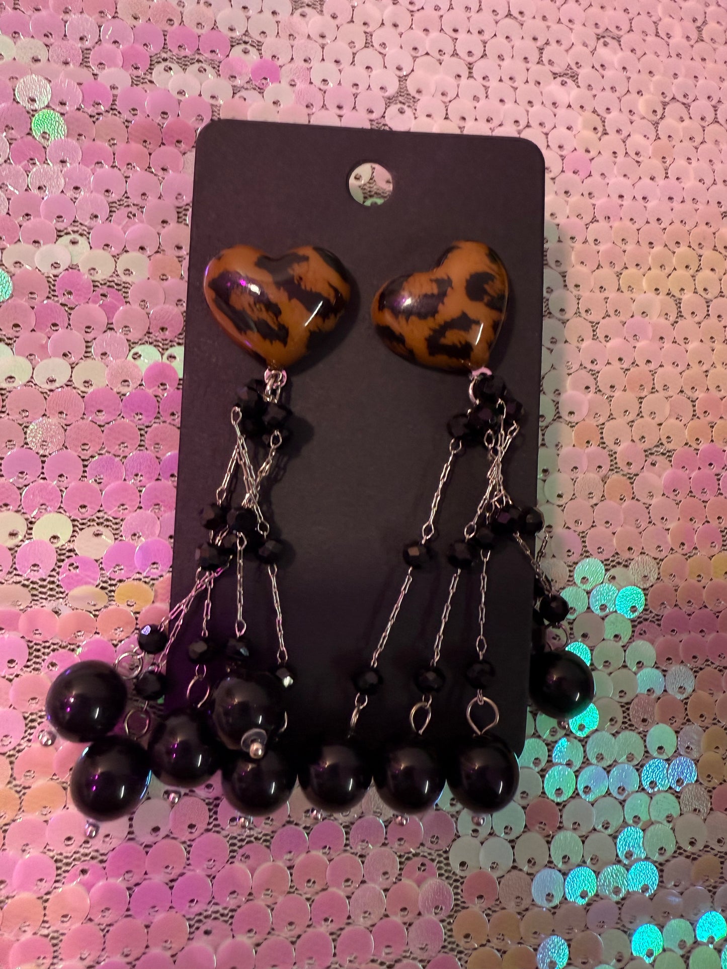 Leopard heart earrings