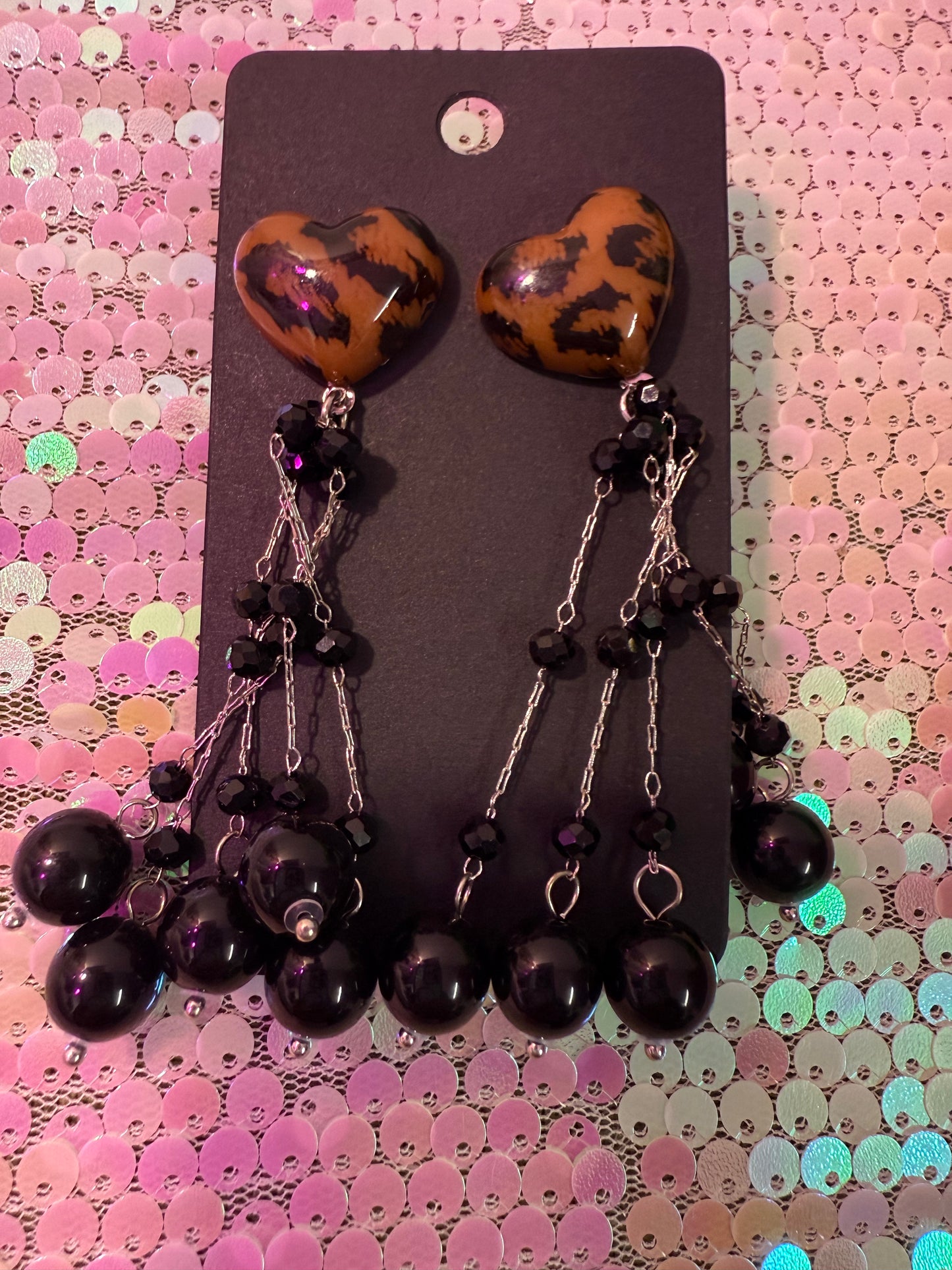 Leopard heart earrings