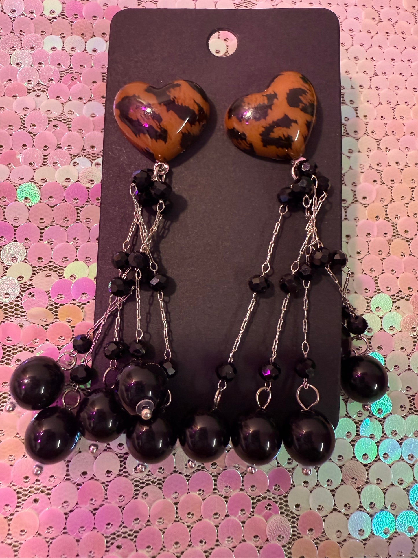 Leopard heart earrings